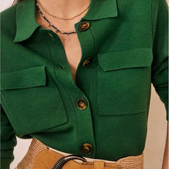 Sezane Betty Wool Cardigan Sweater Jacket Green Crochet Womens Small - Picture 2 of 7